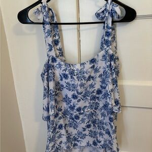 Pink Lily Blue Floral Women's Blouse